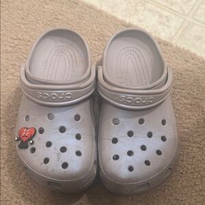 CROCS Kids Gray Sandals with Heart Charm